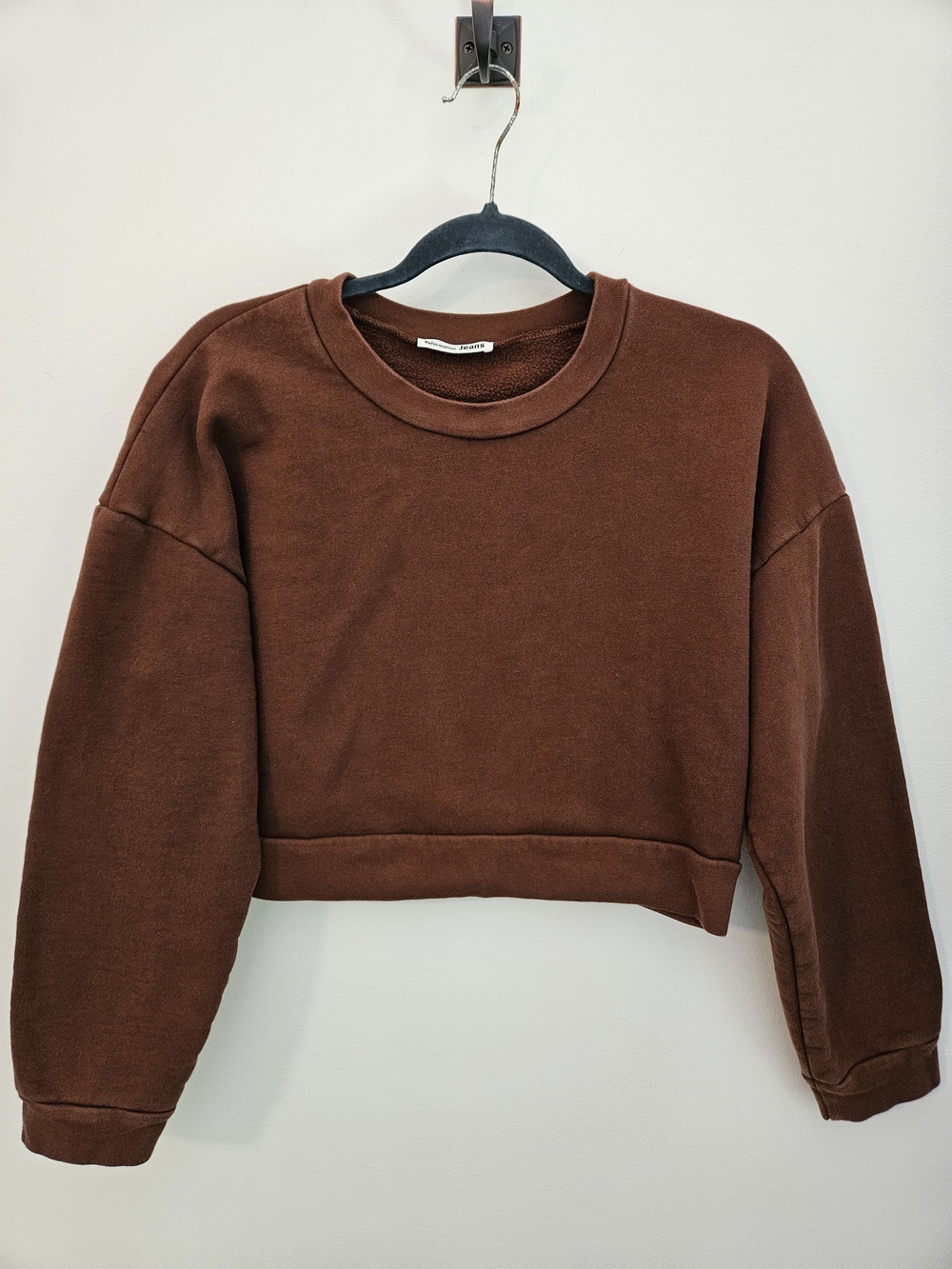 Reformation Jeans Cropped Chocolate Brown Organic Cotton Crewneck Sweatshirt, M